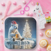 ビール付きクリスマスポーラーベア ペーパープレート (パーティー)