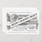 ビール及びおむつのパーティーのベビーシャワー招待状 招待状 (正面/裏面)