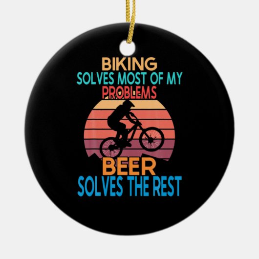ビール及びサイクリング誕生日 セラミックオーナメント (正面)
