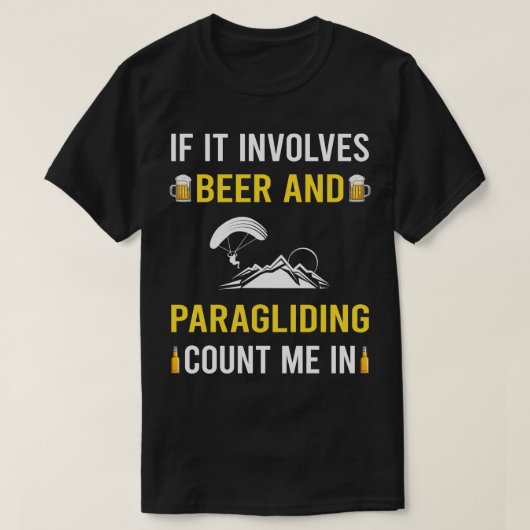 ビール及びパラグライダー Tシャツ (デザイン正面)