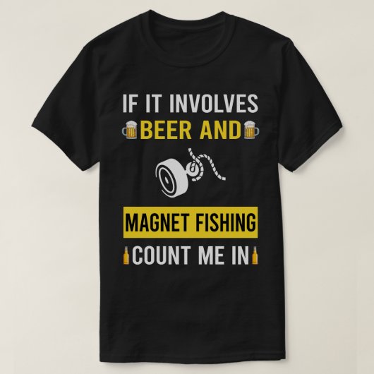 ビール及びマグネット魚釣り Tシャツ (デザイン正面)