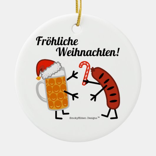 ビール及びBratwurst - Fröhliche Weihnachten! セラミックオーナメント (正面)