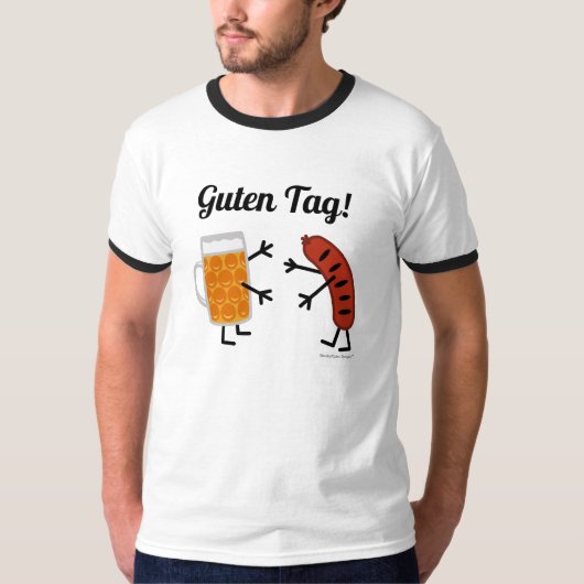 ビール及びBratwurst - Gutenのラベル! -おもしろいなグルメ Tシャツ (正面)
