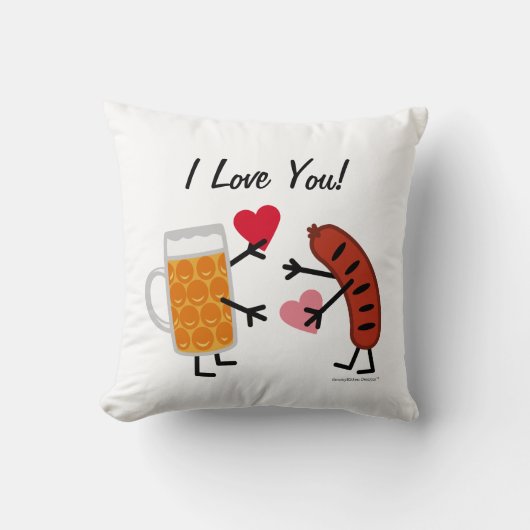 ビール及びBratwurst - I愛! (カスタマイズ可能) クッション (正面)