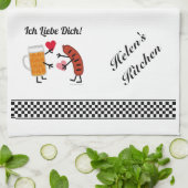 ビール及びBratwurst - Ich Liebe Dich! (I愛) キッチンタオル (折り畳み)