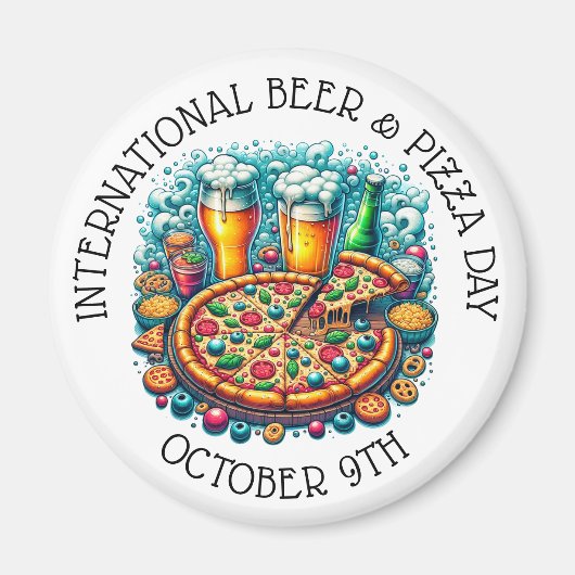 ビール国際的とピザの日10月9日 マグネット (正面)