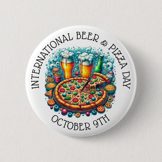 ビール国際的とピザの日10月9日 缶バッジ (正面)
