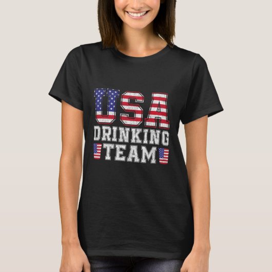 ビール好きおもしろいのアメリカ飲みチーム4日 Tシャツ (正面)