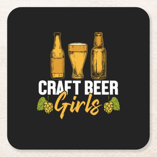 ビール好きのためのクラフトビール女子 誕生日 スクエアペーパーコースター (正面)