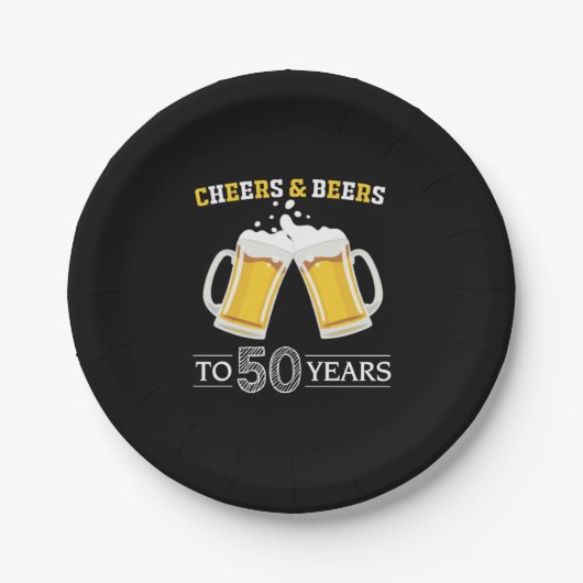 ビール好きの乾杯！50歳の誕生日おめでとう ペーパープレート (正面)