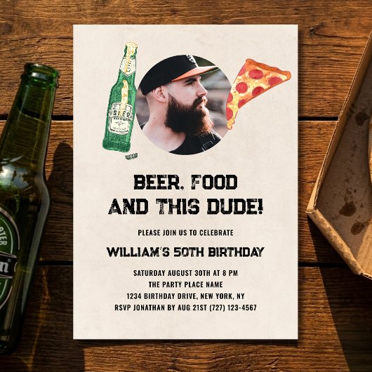 ビール好きの男の写真 面白い50歳の誕生日 招待状