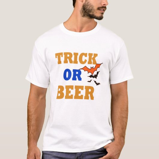 ビール愛好家のトリックまたは面白いハロウィンシャツを扱う Tシャツ (正面)