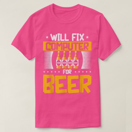 ビール技術サポートプログラマー用Will Fiコンピューター Tシャツ (デザイン正面)