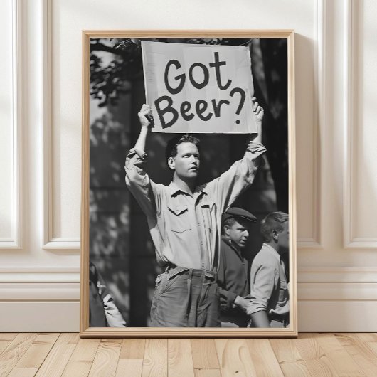 ビール抗議ウォールアート、ビールあるよ_モノクローム ポスター