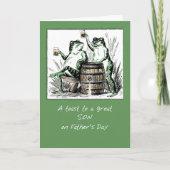 ビール片手に誇る息子の父の日のカエル カード (正面)