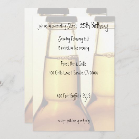 ビール瓶のバースデーパーティ招待状 招待状 (正面/裏面)