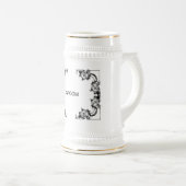 ビール瓶のヴィンテージの花の白黒ダマスク織 ビールジョッキ (正面右)