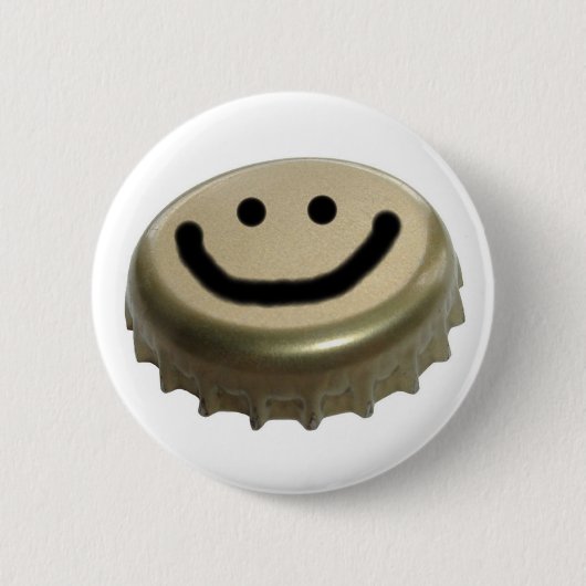 ビール瓶の帽子の顔 缶バッジ (正面)