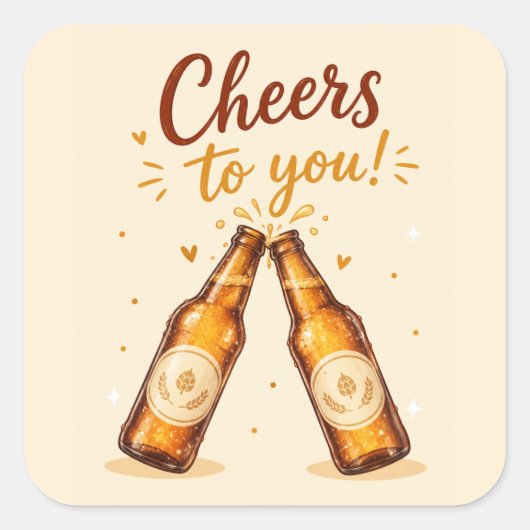 ビール瓶の誕生日お祝い スクエアシール (正面)