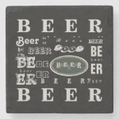 ビール白い及び緑のコラージュ ストーンコースター (正面)