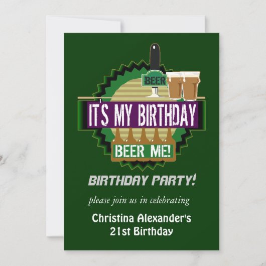 ビール私バースデーパーティ招待状 招待状 (正面)