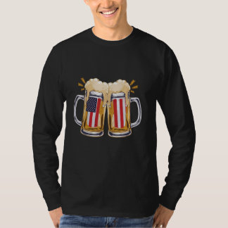 ビール米国国旗7月4日アメリカTシャツを飲む Tシャツ