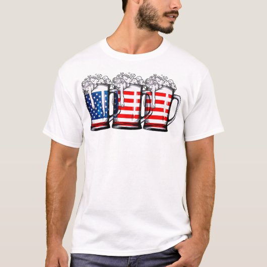 ビール米国国旗7月4日男性女性Merica U Tシャツ (正面)
