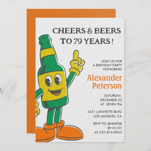 ビール素朴メンズ79歳の誕生日の招待状 招待状 (正面/裏面)