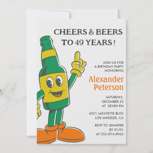 ビール素朴レトロメンズ49歳の誕生日の招待状 招待状 (正面)