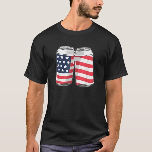 ビール缶アメリカ国旗7月の第4回男性女性US M Tシャツ (正面)