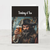 ビール考えを巻き上げる海賊君のおもしろい カード (正面)