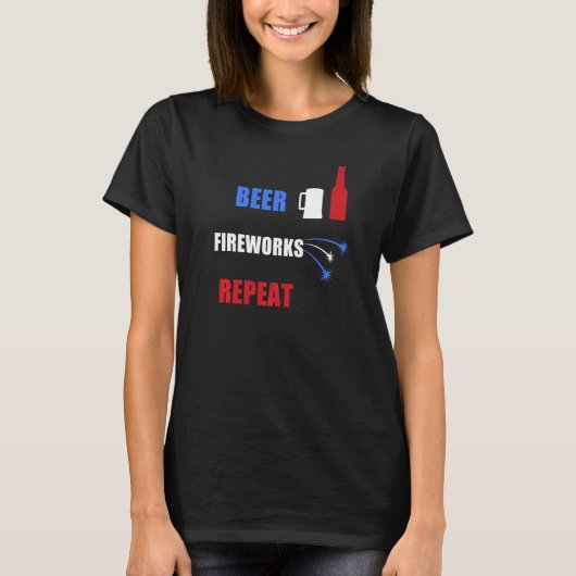 ビール花火がアメリカの愛国心を呼び起こす7月4日 Tシャツ (正面)