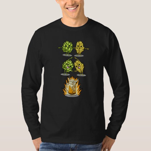 ビール融合大麦麦芽とホップ ビール好き Tシャツ (正面)