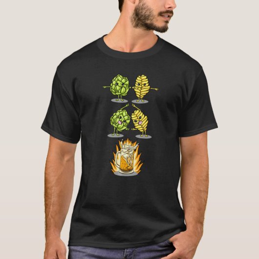 ビール融合大麦麦芽とホップ ビール愛飲家 Tシャツ (正面)