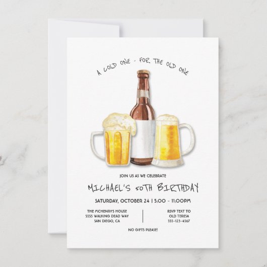 ビール誕生日会が年を取るおもしろい 招待状 (正面)