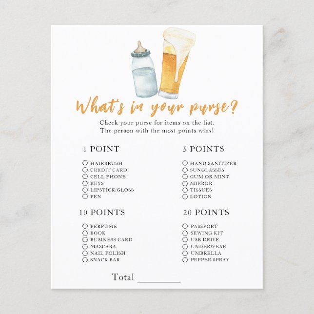 ビール赤ちゃんシャワー – 財布ゲームの内容 (正面)