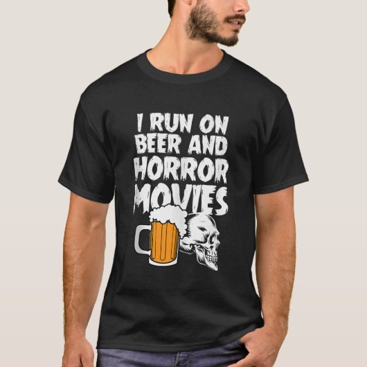ビール走とホラー映画のハロウィンの衣装を着ている Tシャツ (正面)