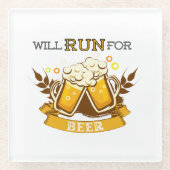 ビール走に対す走る意思のデザイン ガラスコースター (正面)