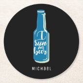 ビール走フィットネスユーモア青ボトル ラウンドペーパーコースター (正面)