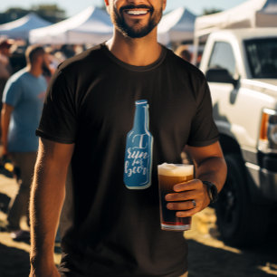ビール走フィットネスユーモア青ボトル Tシャツ
