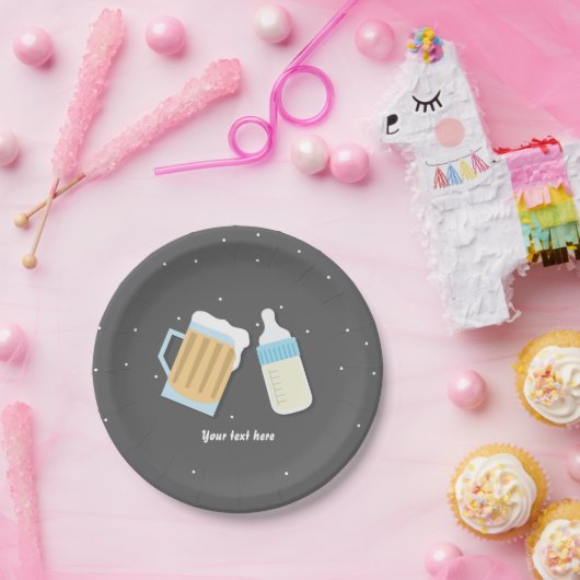 ビール醸造ベビーマグ灰色のベビーシャワーがある ペーパープレート (パーティー)