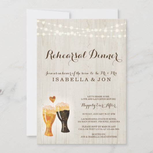 ビール醸造所のリハーサルの夕食の招待状|の素朴なビール 招待状 (正面)