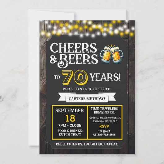 ビール醸造所の誕生日おめでとう 70年を祝しての乾杯とビール 招待状 (正面)