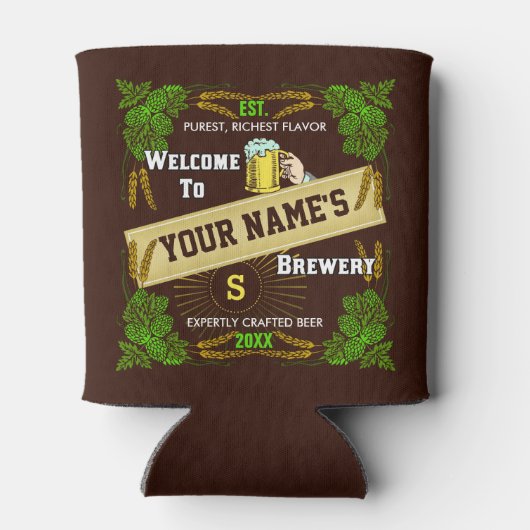 ビール醸造所ホップと大麦ウェルカムパーソナライズされた: 缶クーラー (裏面)