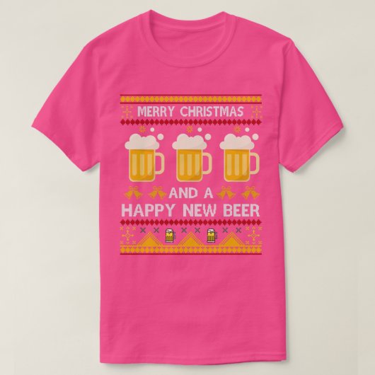 ビール飲みおもしろいクリスマス醜いセータービール Tシャツ (デザイン正面)