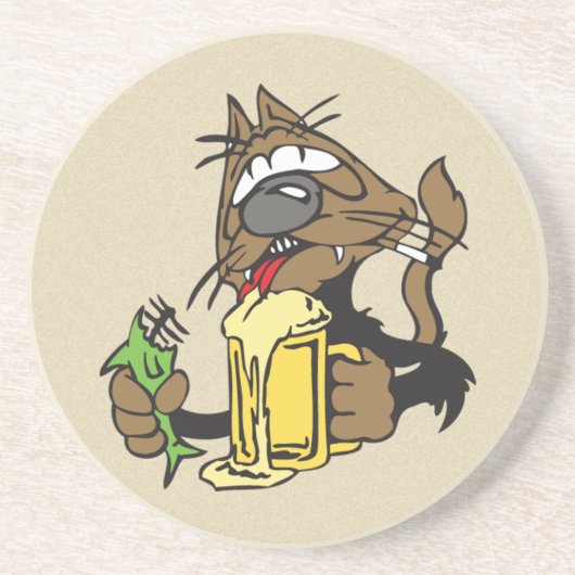 ビール飲み猫 コースター (正面)