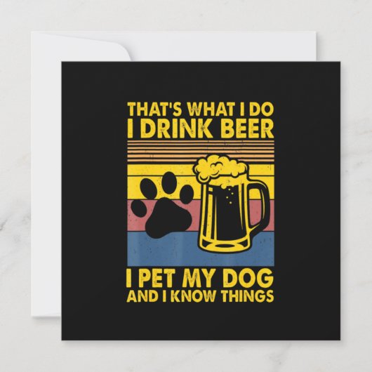 ビール飲み 誕生日 ビールを飲んで 愛犬をペットする 招待状 (正面)
