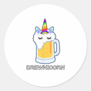 ビール飲むブルニコーンかわいいユニコーンパーティー醸造M ラウンドシール