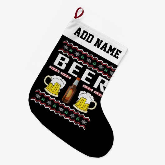 ビール飲む醜いクリスマスセーター ラージクリスマスストッキング (正面 (吊り時))