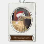 ビール飲む?おもしろいユーモア猫の写真撮影 シルバープレートバナーオーナメント (左)